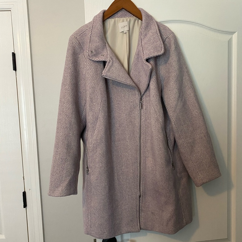 LOFT winter coat! Lavender and cream stripes. NWOT. Pet and smoke free